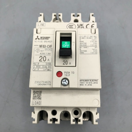 三菱電機 ノーヒュ－ズ遮断器 NF63-CVF 3P 20A