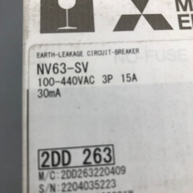 三菱電機 漏電遮断器 NV63-SV 3P 15A 100-440V 30MA
