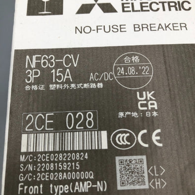 三菱電機 漏電遮断器 NF63-CV 3P 15A AC/DC